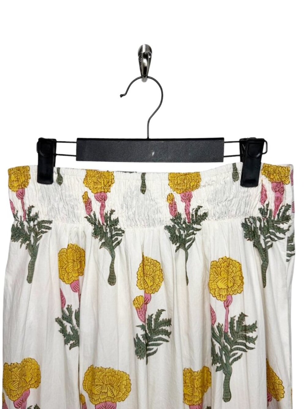 MAREA Dandelion Cotton Block Print Tiered Maxi Skirt - Picture 3 of 8